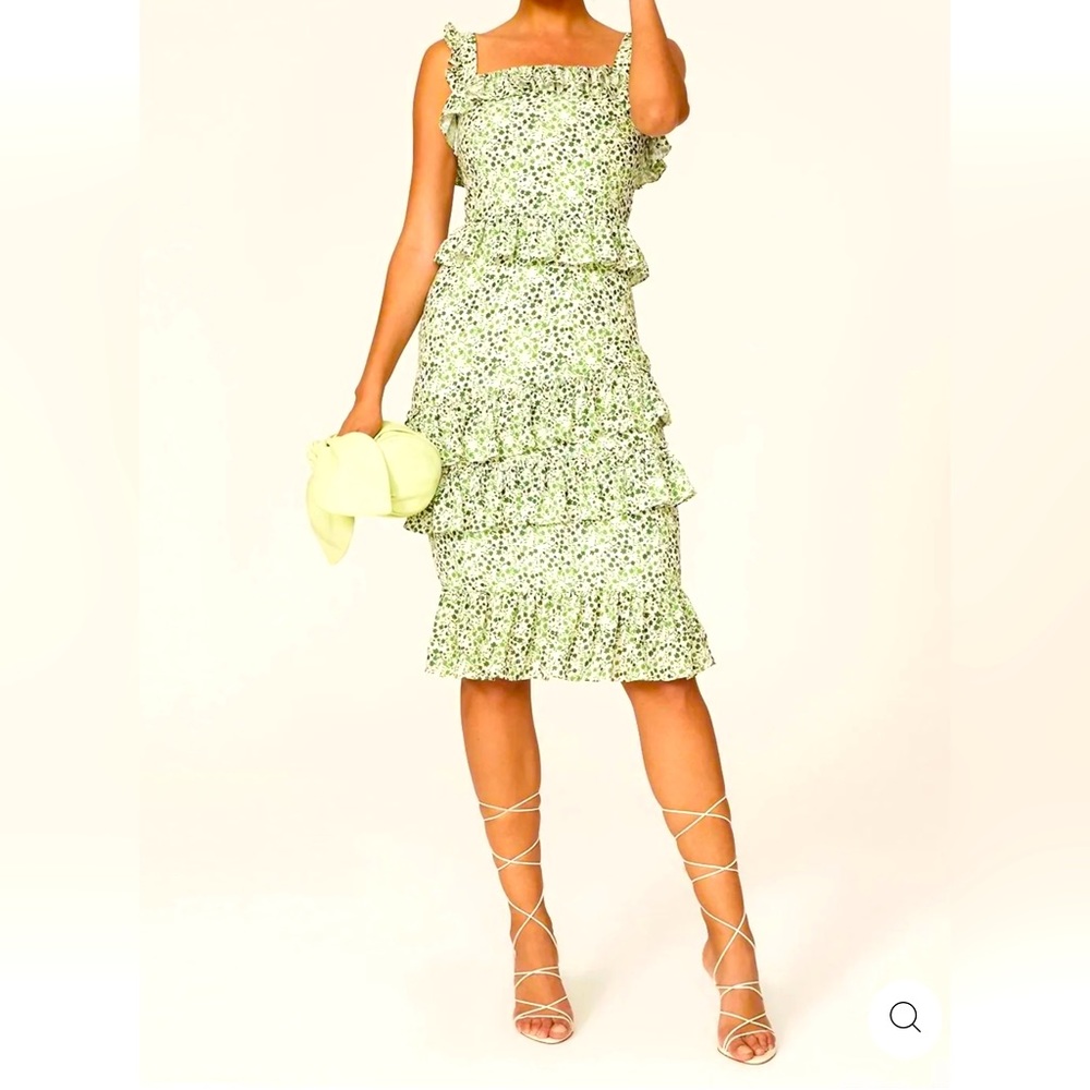 ALEXA ADMOR GREEN FLORAL RUFFLE TIERED MIDI